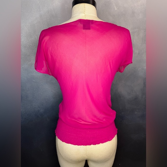 💖Y2K Express 100% Silk Fuchsia Floral Sheer Top - Size 3/4💖 - Picture 6 of 9